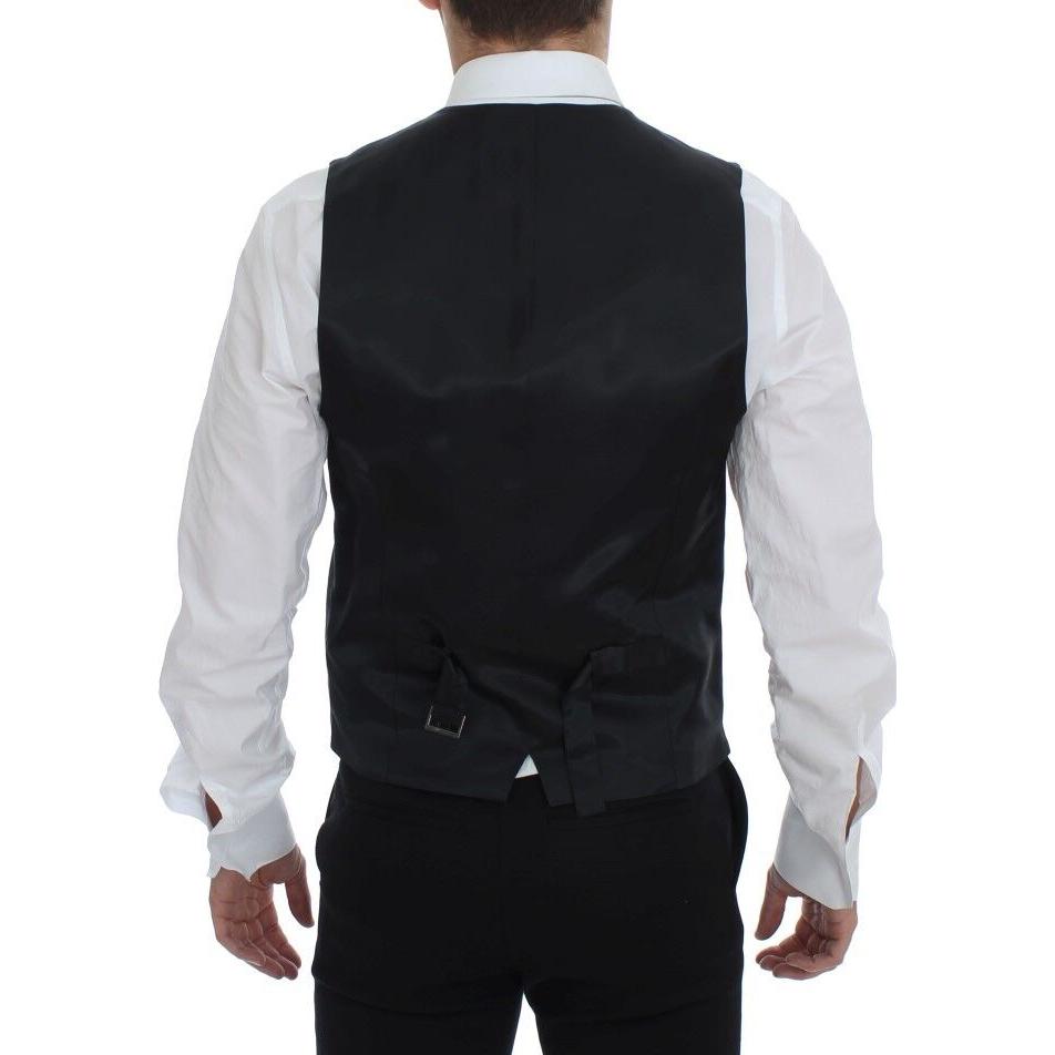 优雅黑色条纹羊毛连衣裙背心