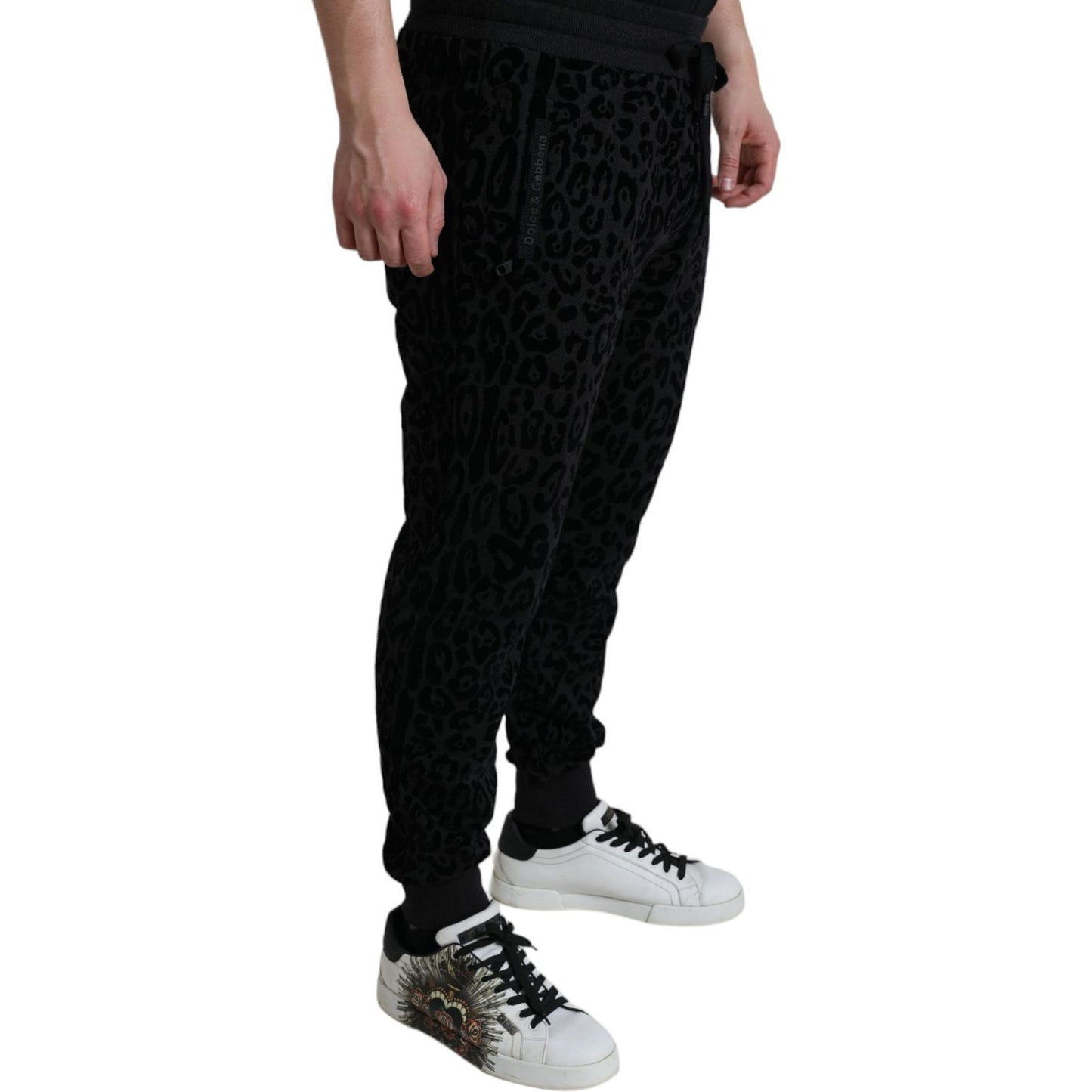 Dolce & Gabbana Black Leopard Cotton Slim Fit Jogger Pants