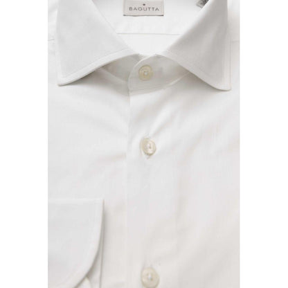 Bagutta White Cotton Men's Shirt Slim Fit With French Collar