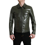 Dolce & Gabbana Green Leather Collared Biker Full Zip Jacket JKT3755-50
