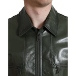 Dolce & Gabbana Green Leather Collared Biker Full Zip Jacket JKT3755-50