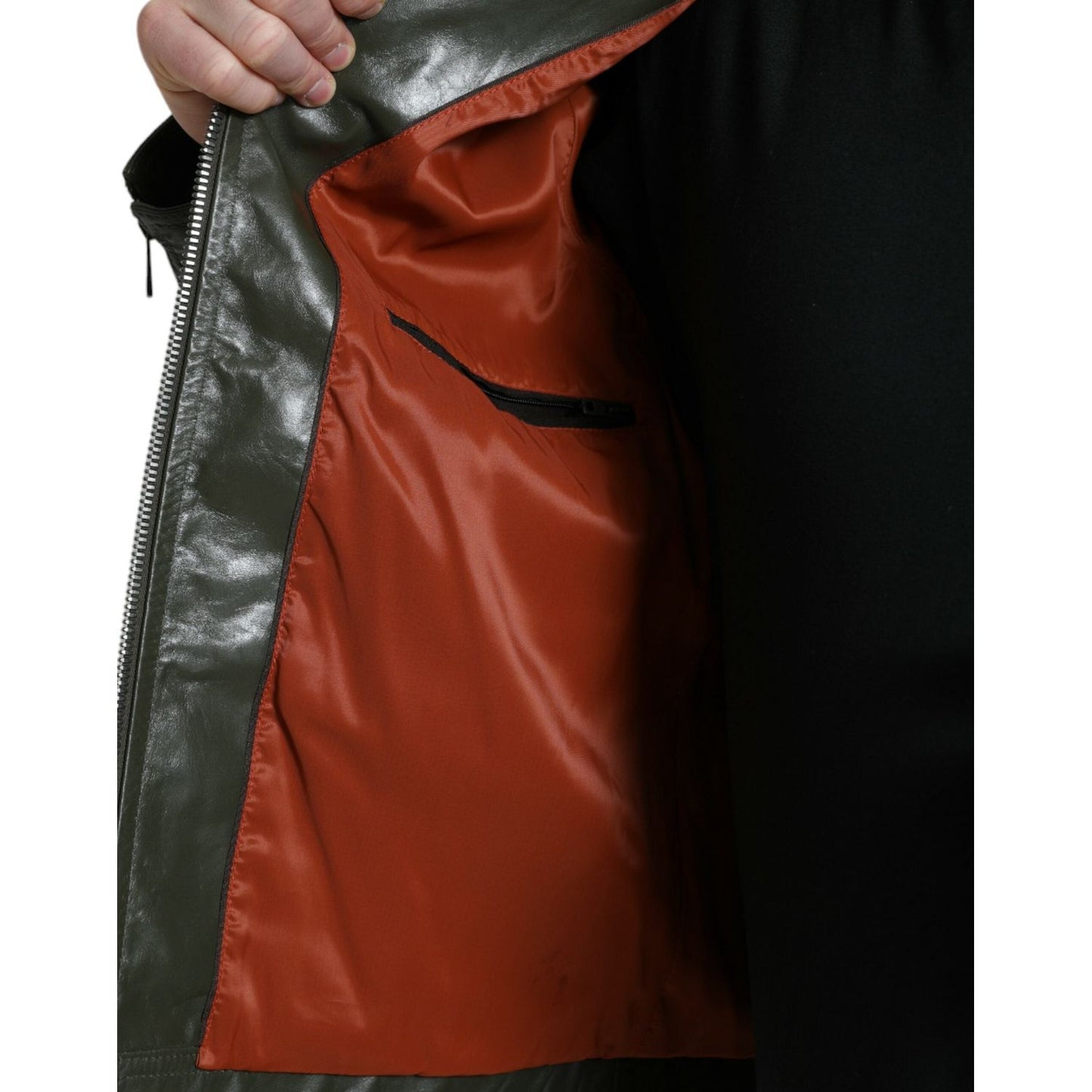 Dolce & Gabbana Green Leather Collared Biker Full Zip Jacket JKT3755-50