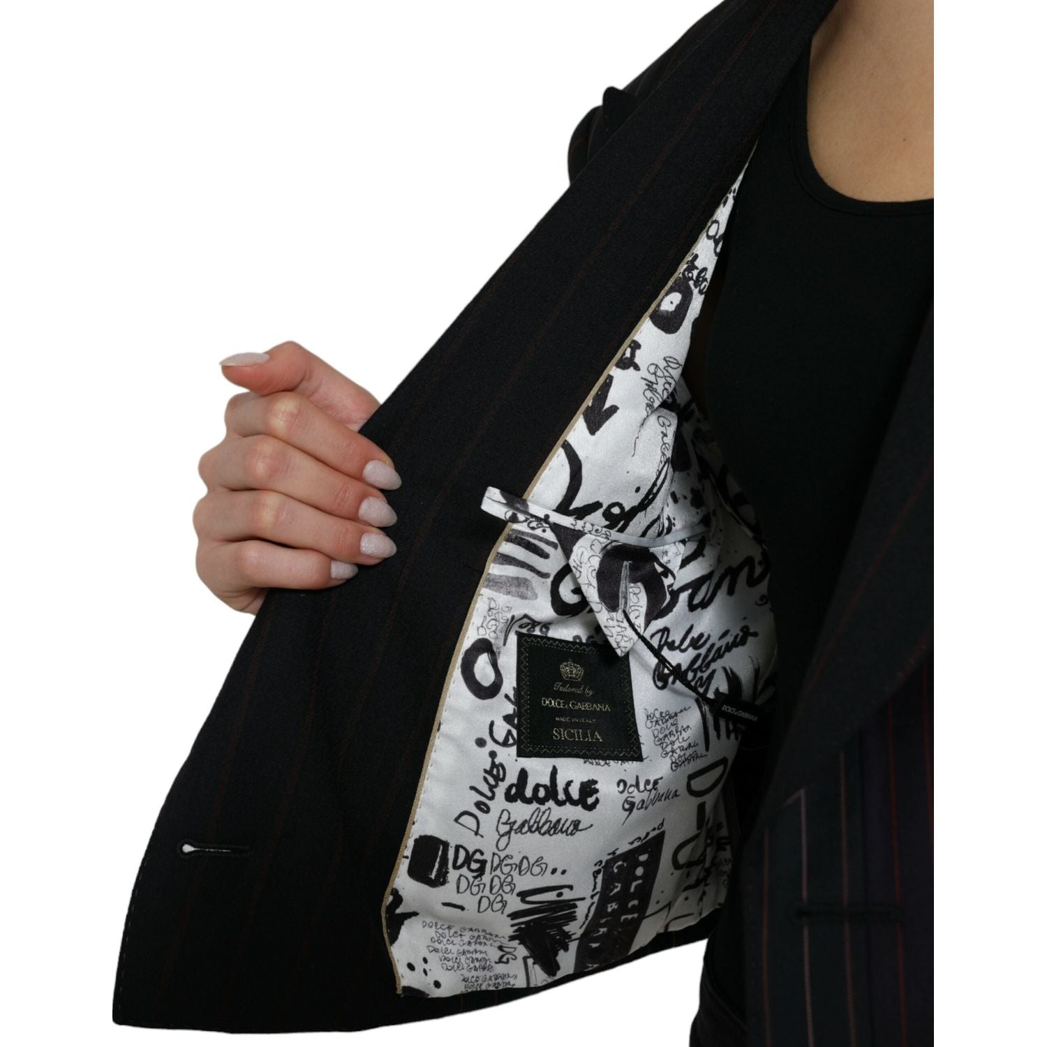 优雅条纹双排扣羊毛西装外套