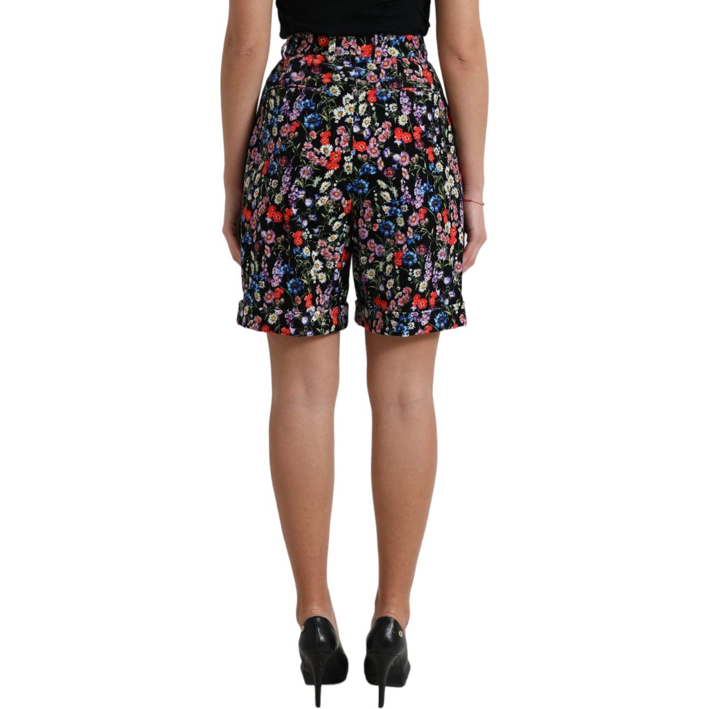 Dolce & Gabbana Black Floral High Waist Hot Pants Shorts