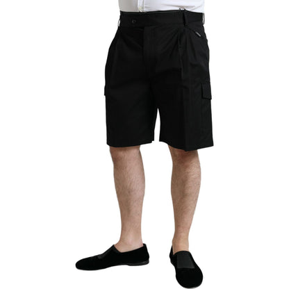 Dolce & Gabbana Black Cotton Stretch Cargo Bermuda Shorts
