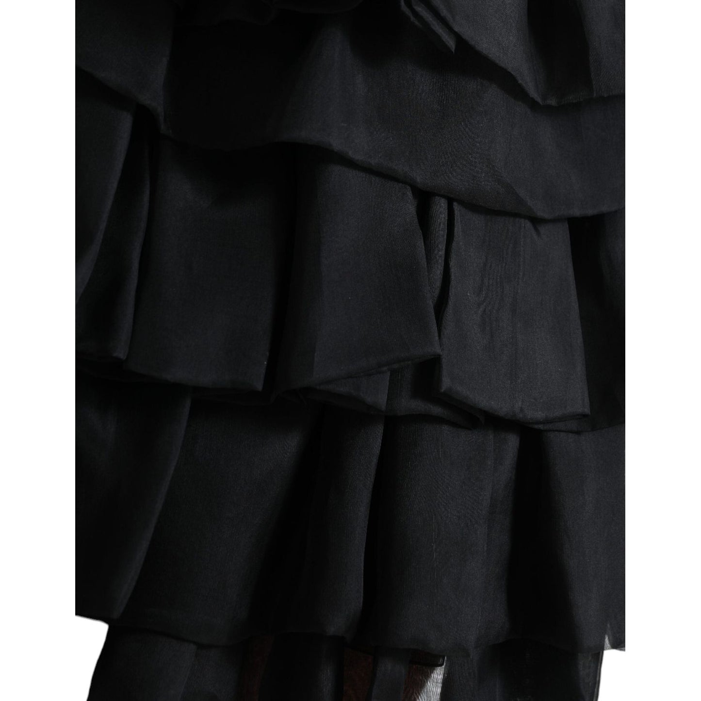 Dolce & Gabbana Black Tiered Aline High Waist Silk Mini Skirt
