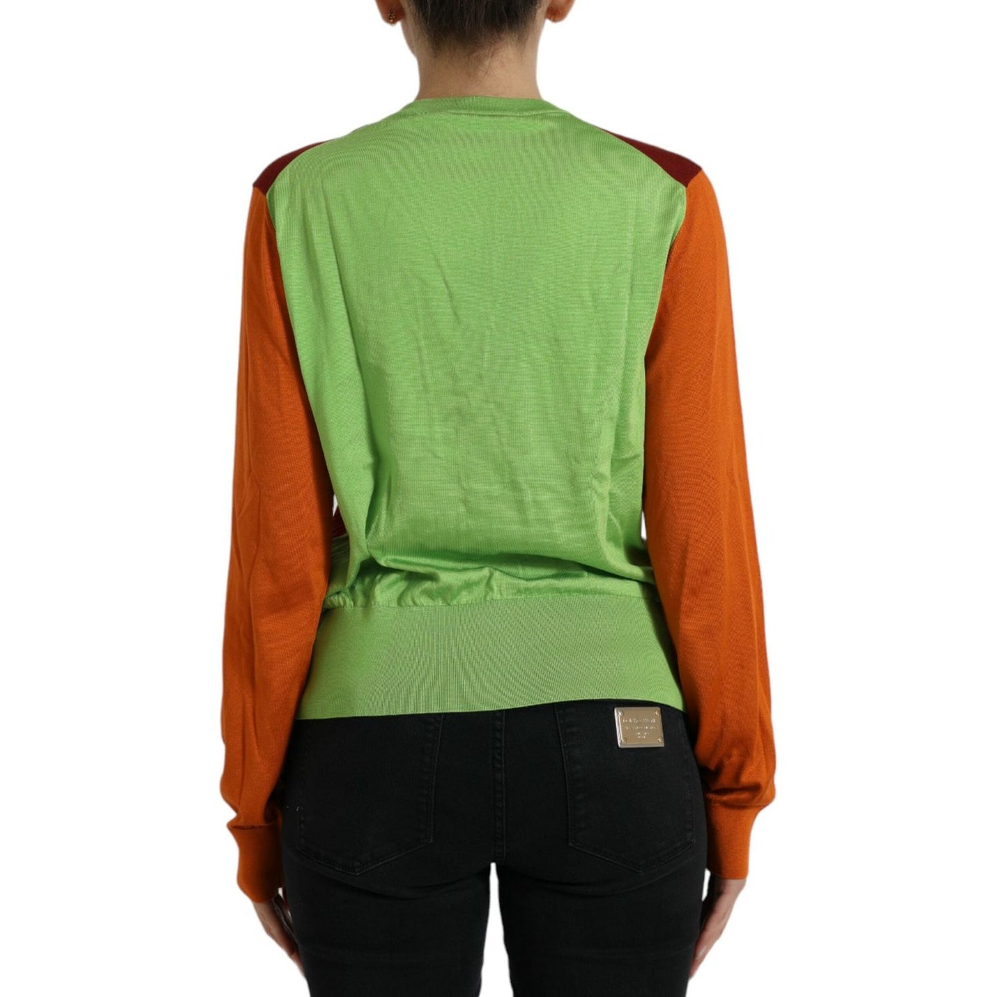 Dolce & Gabbana Multicolor Cardigan Color Block Silk Crewneck Sweater