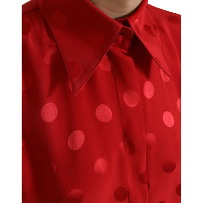 Dolce & Gabbana Red Polka Dot Sleeveless Collared Blouse Top