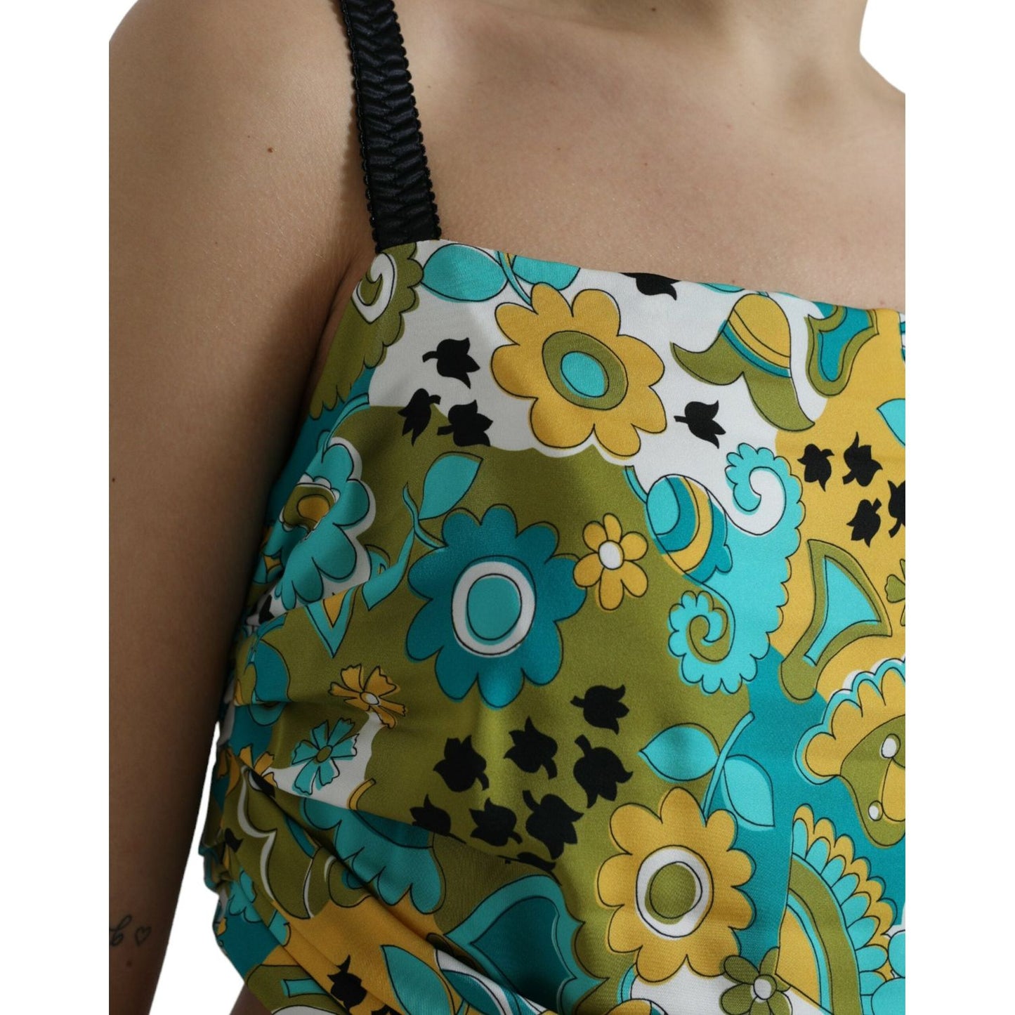 Dolce & Gabbana Multicolor Floral Sleeveless Cropped Top
