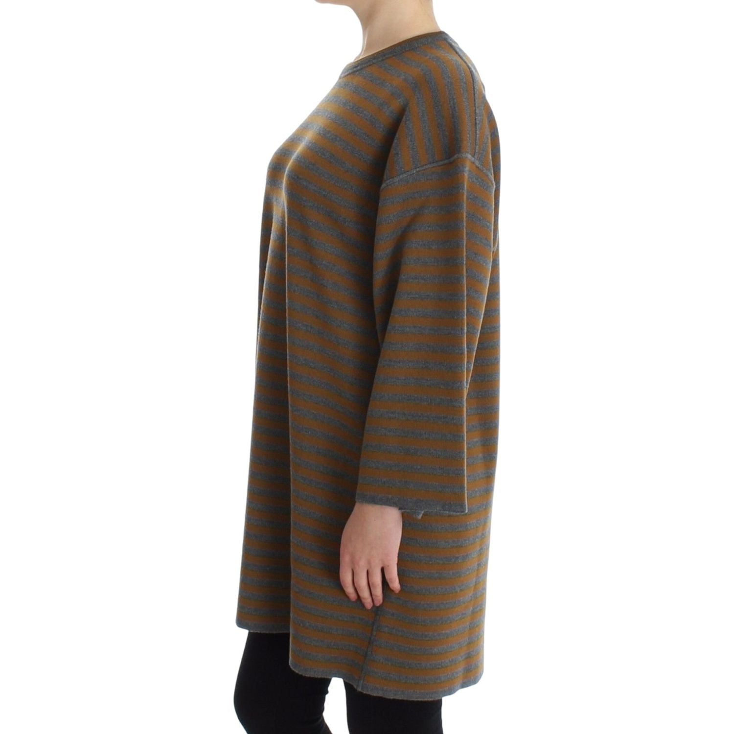 黄色 &amp; 灰色条纹大码毛衣