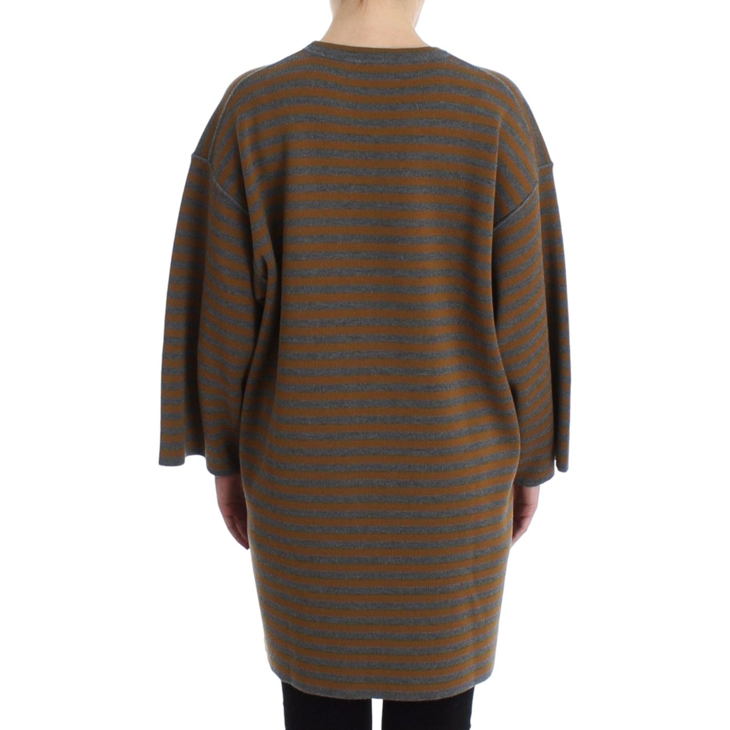 黄色 &amp; 灰色条纹大码毛衣