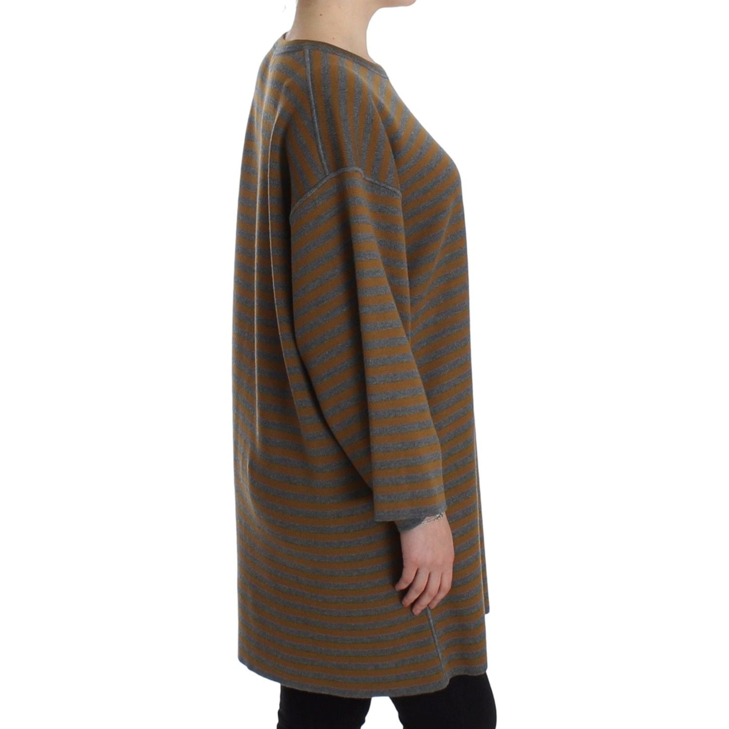 黄色 &amp; 灰色条纹大码毛衣