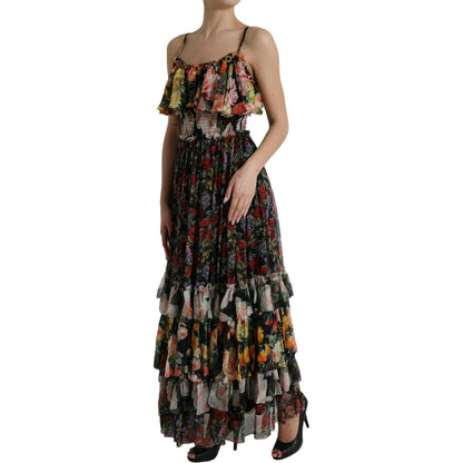 Dolce & Gabbana Multicolor Floral Chiffon Tiered Maxi Dress