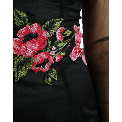 Dolce & Gabbana Black Floral Embroidery Mesh Tulle Gown Dress