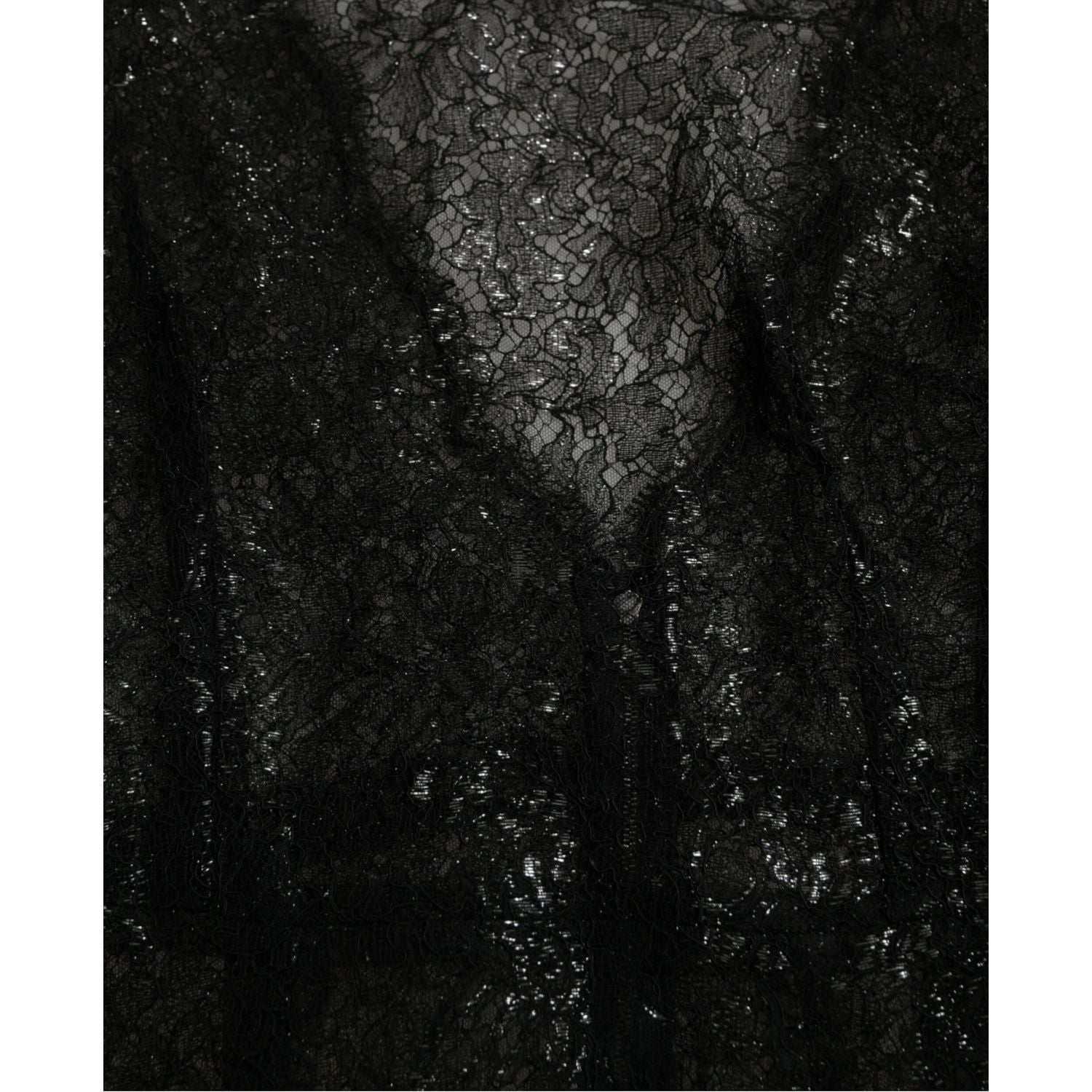 Dolce & Gabbana Black Floral Lace Sheer A-line Midi Dress