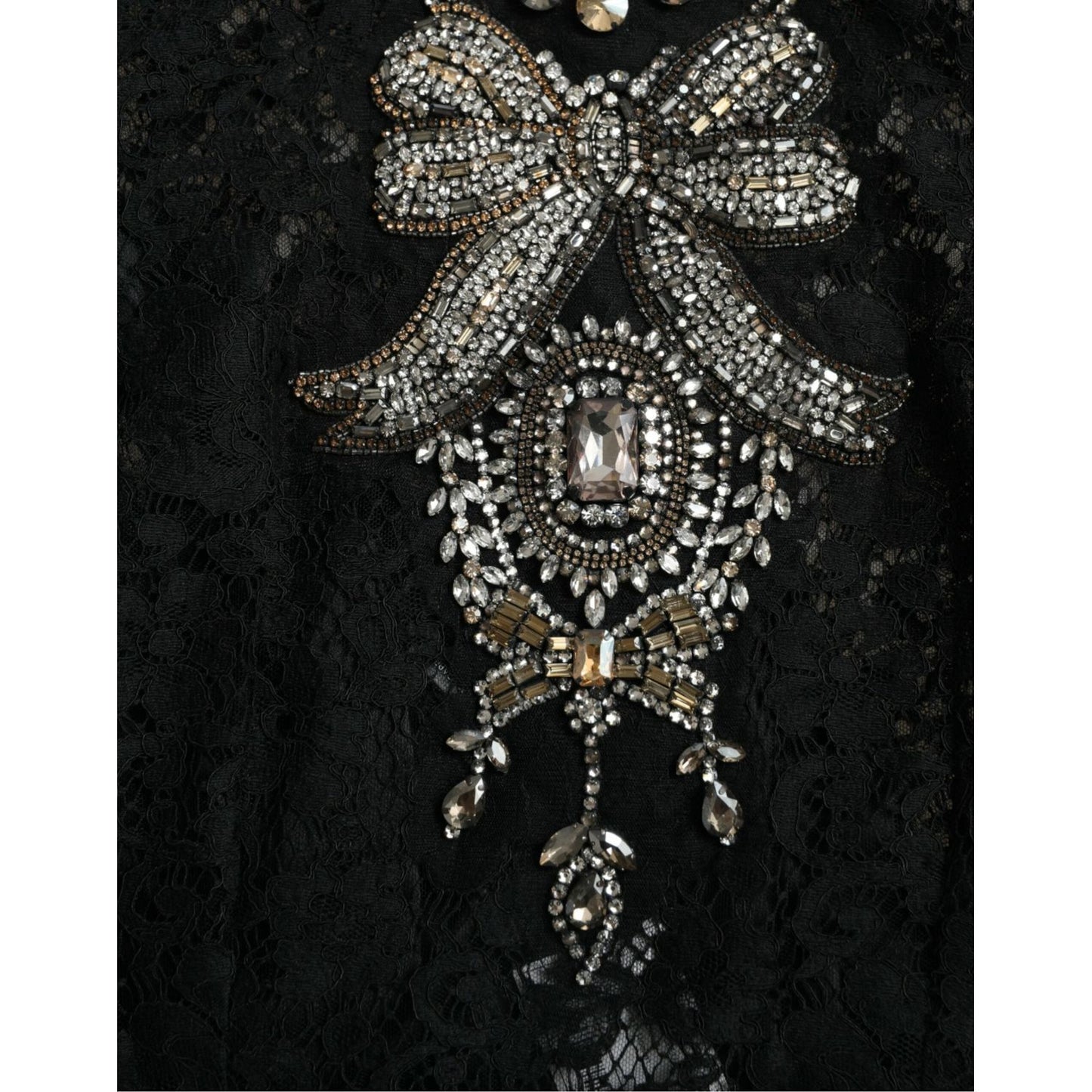 Dolce & Gabbana Black Lace Crystal Embellished Sheath Dress