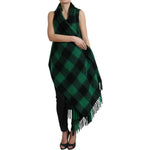 Dolce & Gabbana Black Green Buffalo Check Poncho Coat Jacket
