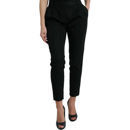 Dolce & Gabbana Black Wool High Waist Cropped Tapered Pants