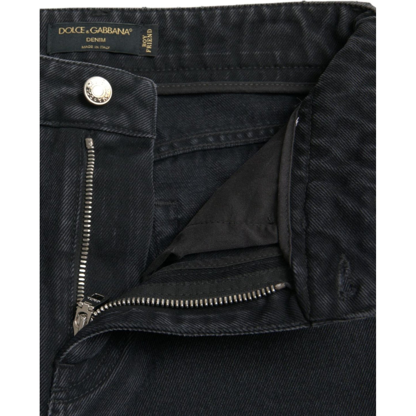 Dolce & Gabbana Black Cotton High Waist Tattered Denim Jeans