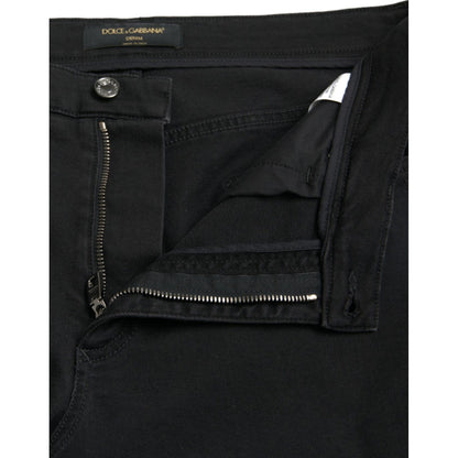Dolce & Gabbana Black Cotton High Waist Tattered Denim Jeans