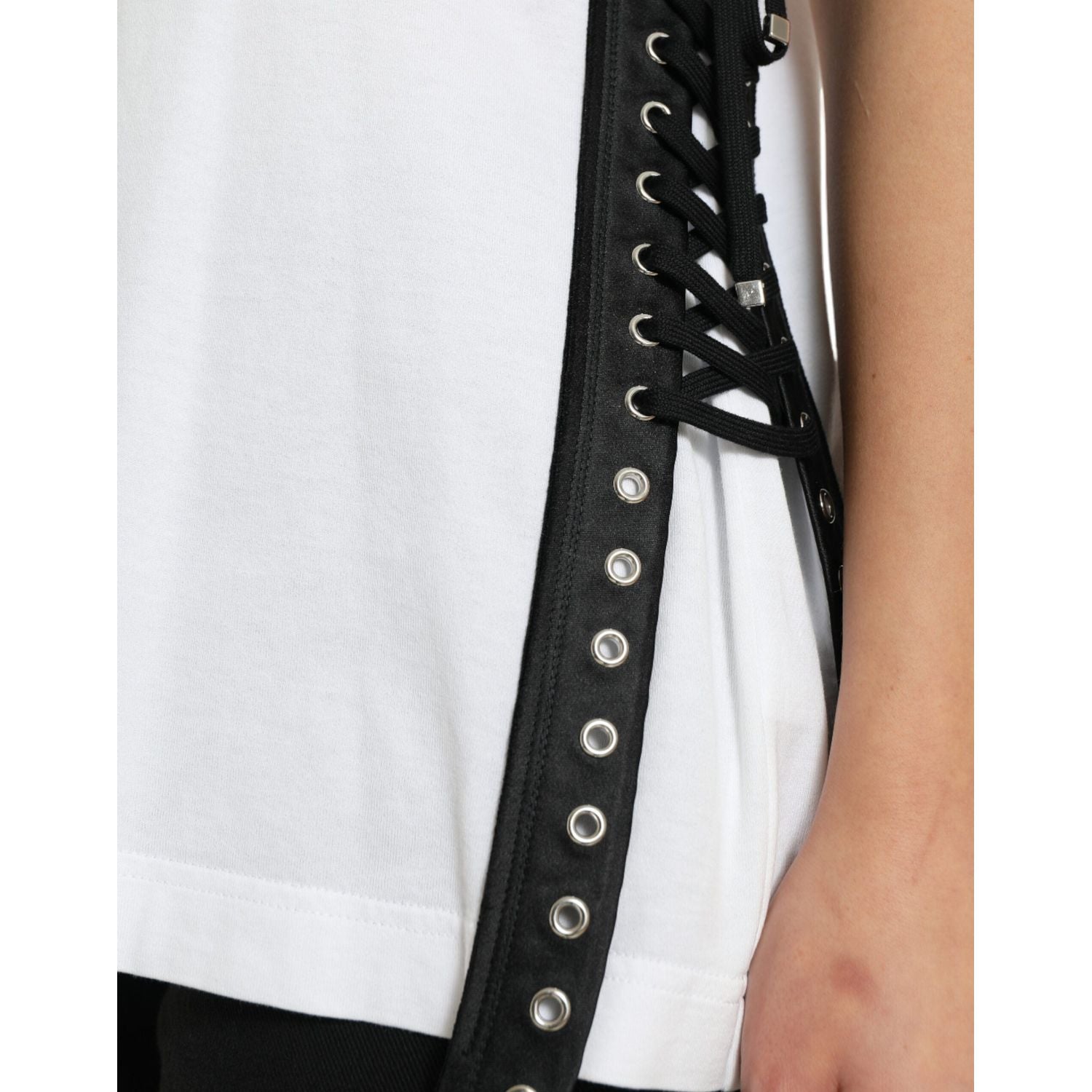 优雅白色系带棉质 T 恤