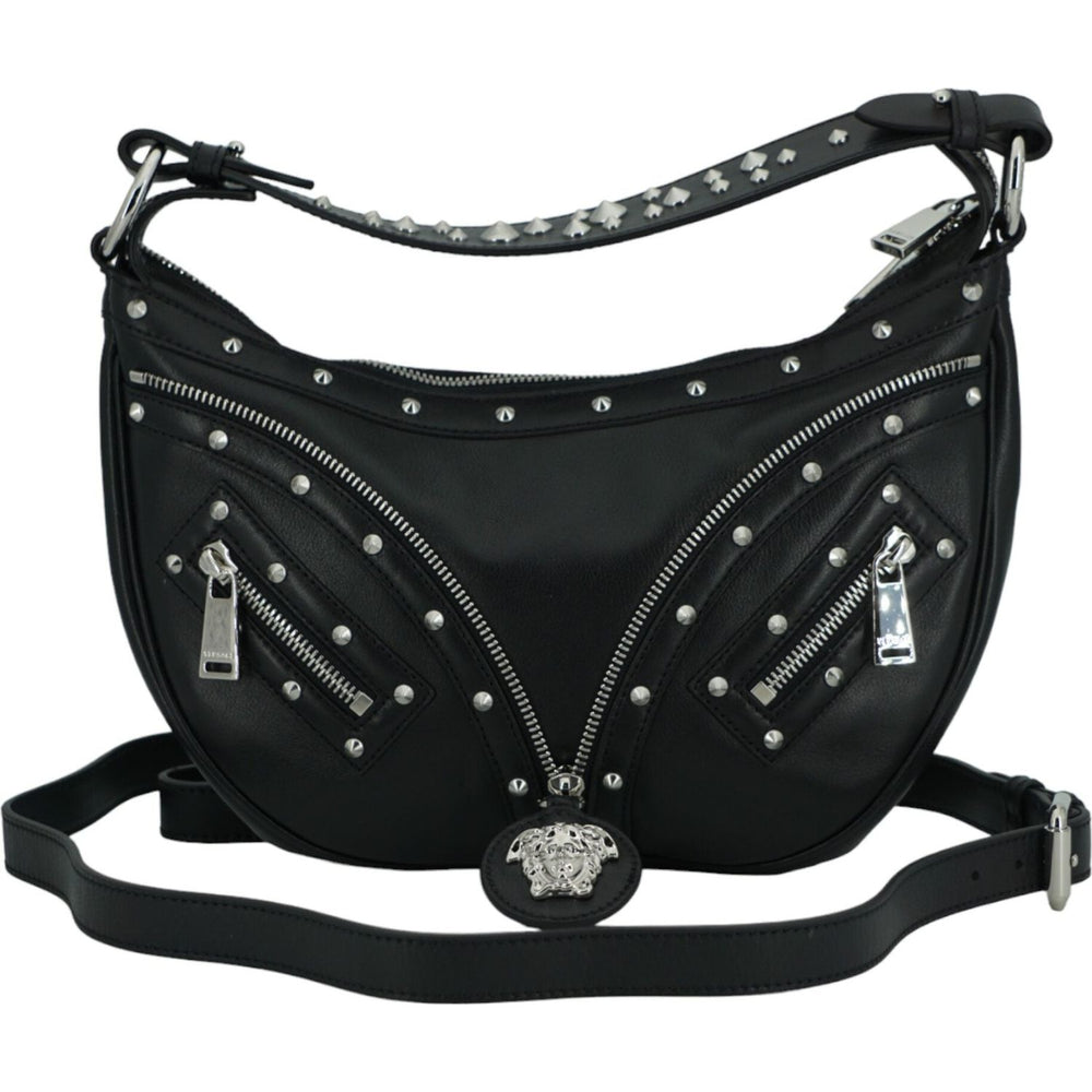 Versace Elegant Black Leather Hobo Shoulder Bag Versace Black