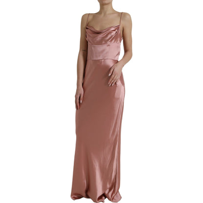 Dolce & Gabbana Pink Silk Spaghetti Straps Long Gown Dress