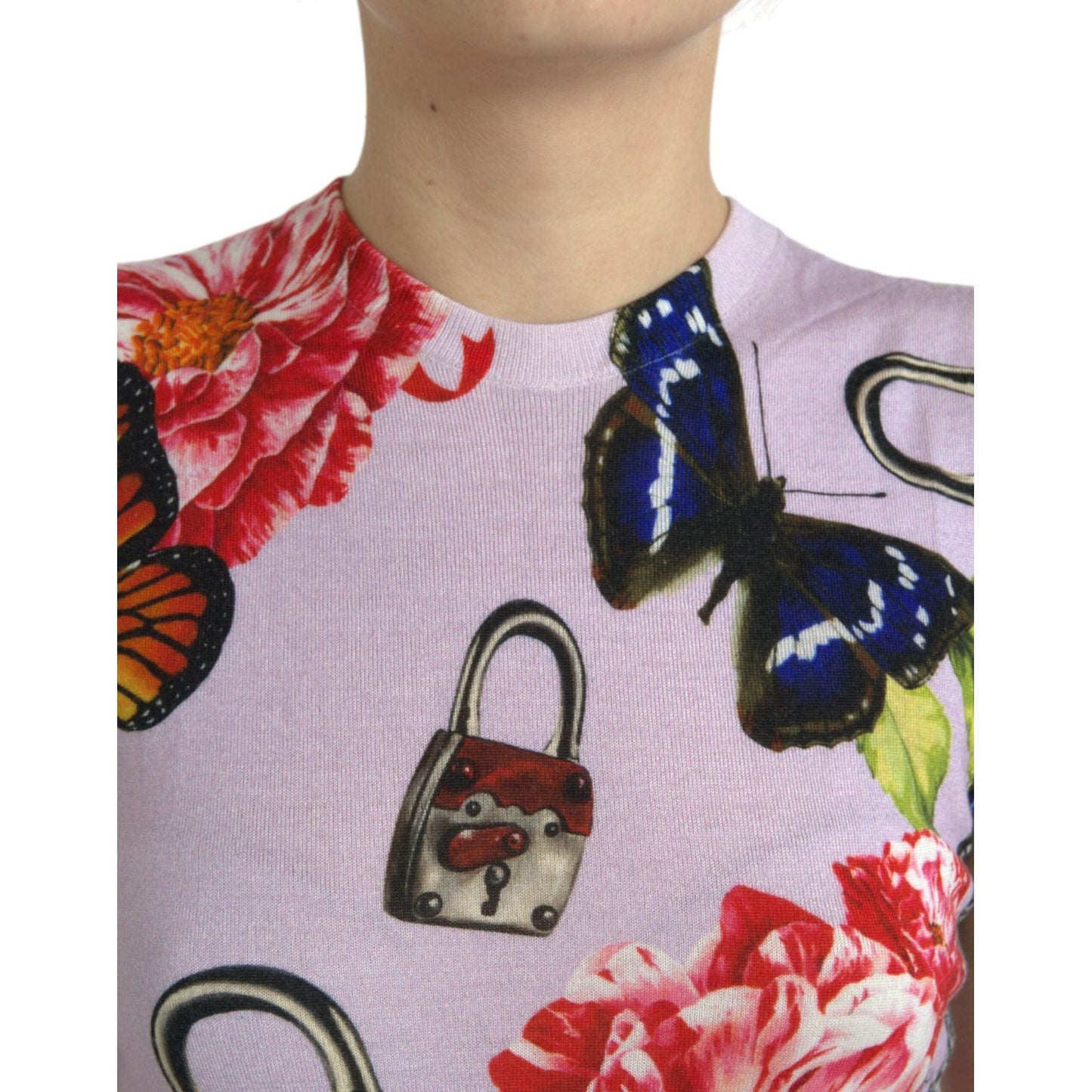 Dolce & Gabbana Multicolor Floral Padlock Butterfly Tank Top