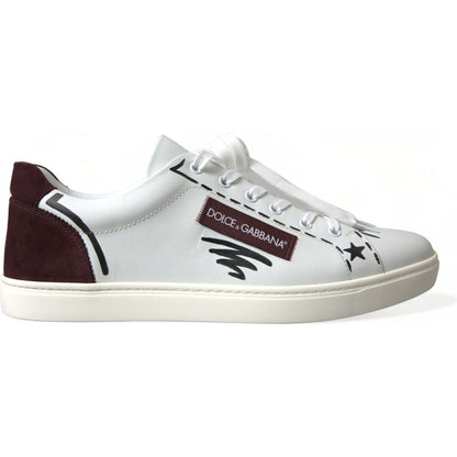 Dolce & Gabbana White Bordeaux Leather Logo Low Top Sneakers Shoes