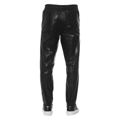 Trussardi Sleek Black Leather Trousers for Men