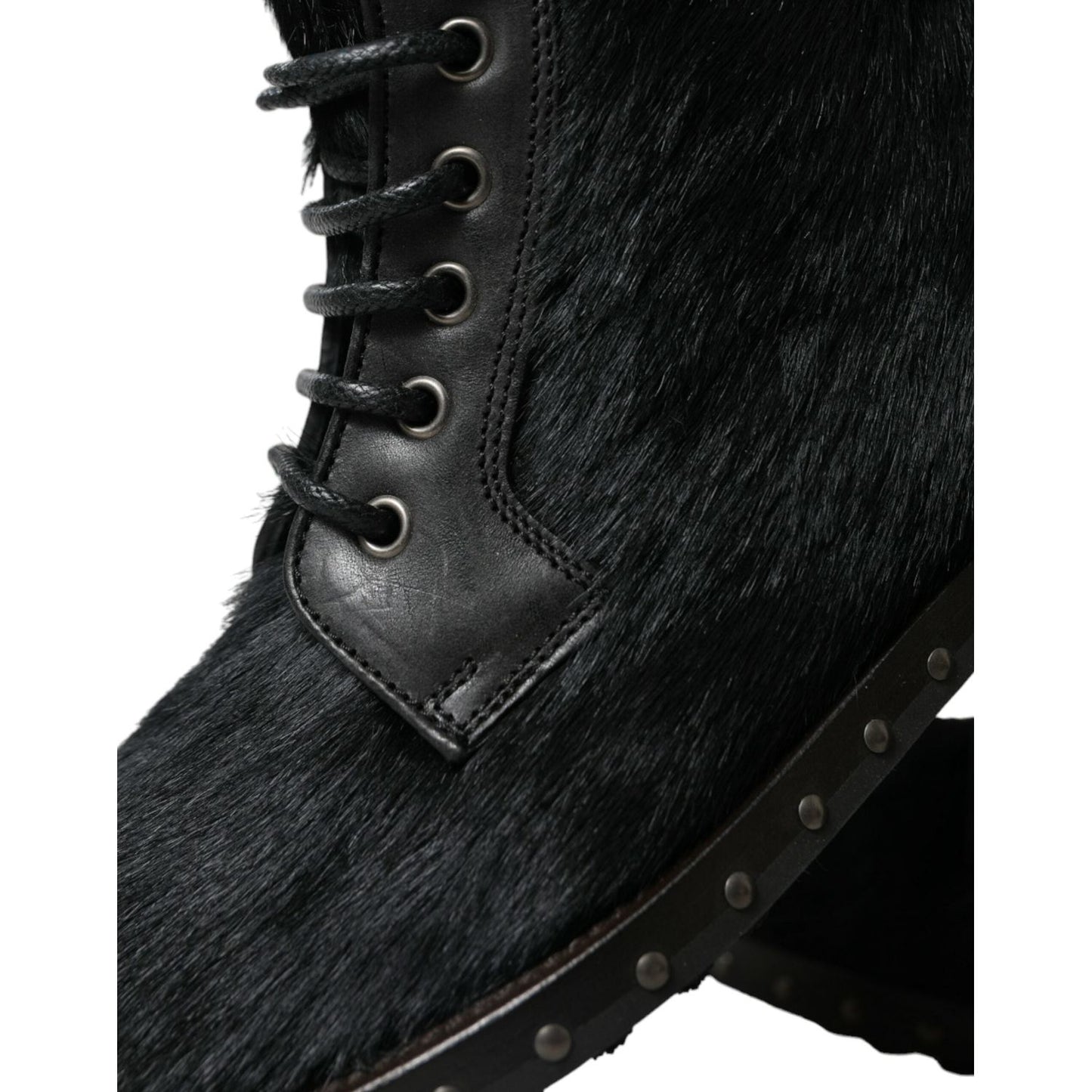 Dolce & Gabbana Black Pony Style Leather Mid Calf Boots Shoes