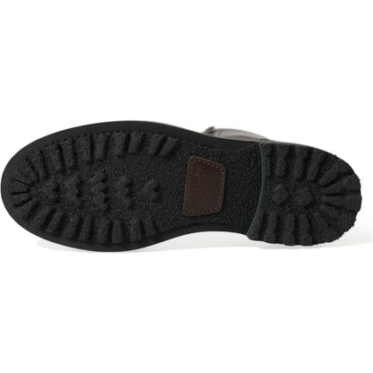 Dolce & Gabbana Black Leather Military Combat Boots Shoes