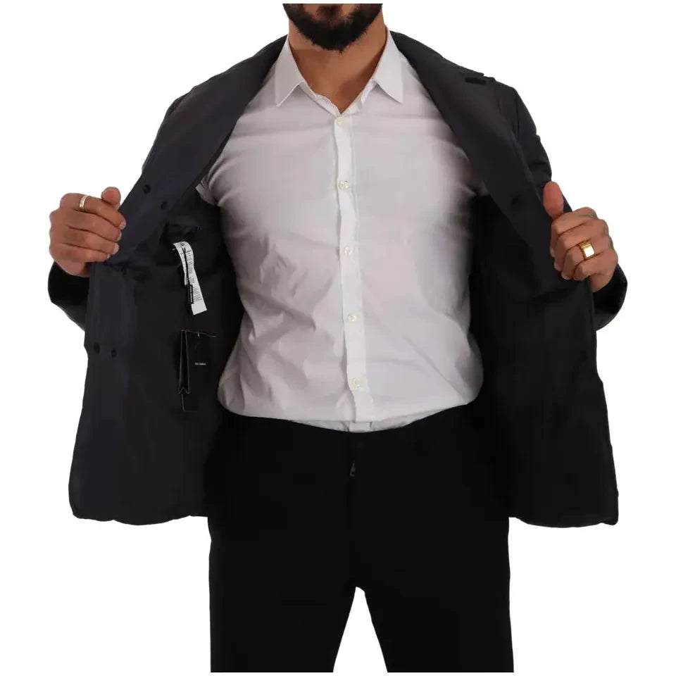 优雅深蓝色丝绸混纺夹克