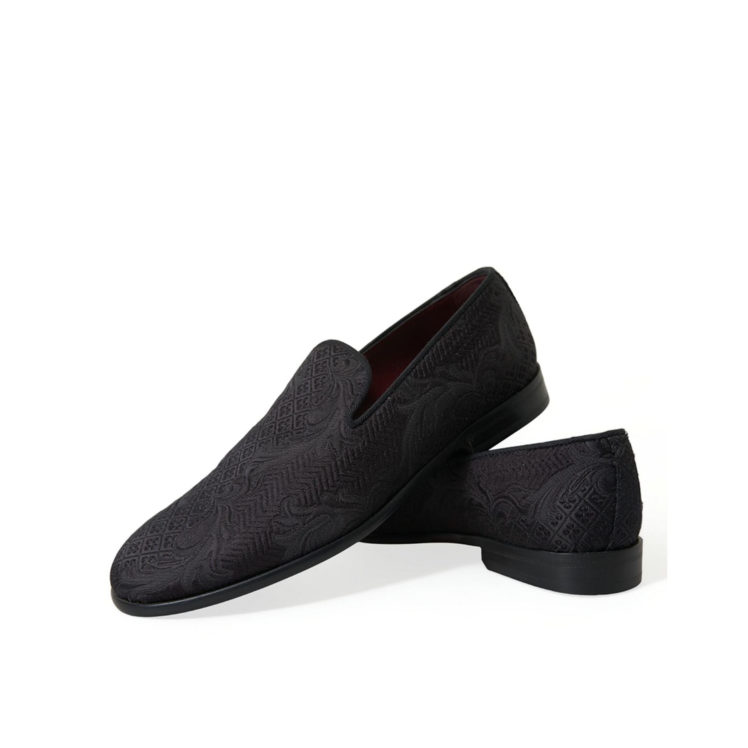 Dolce & Gabbana Black Brocade Men Slip On Loafer Dress Shoes
