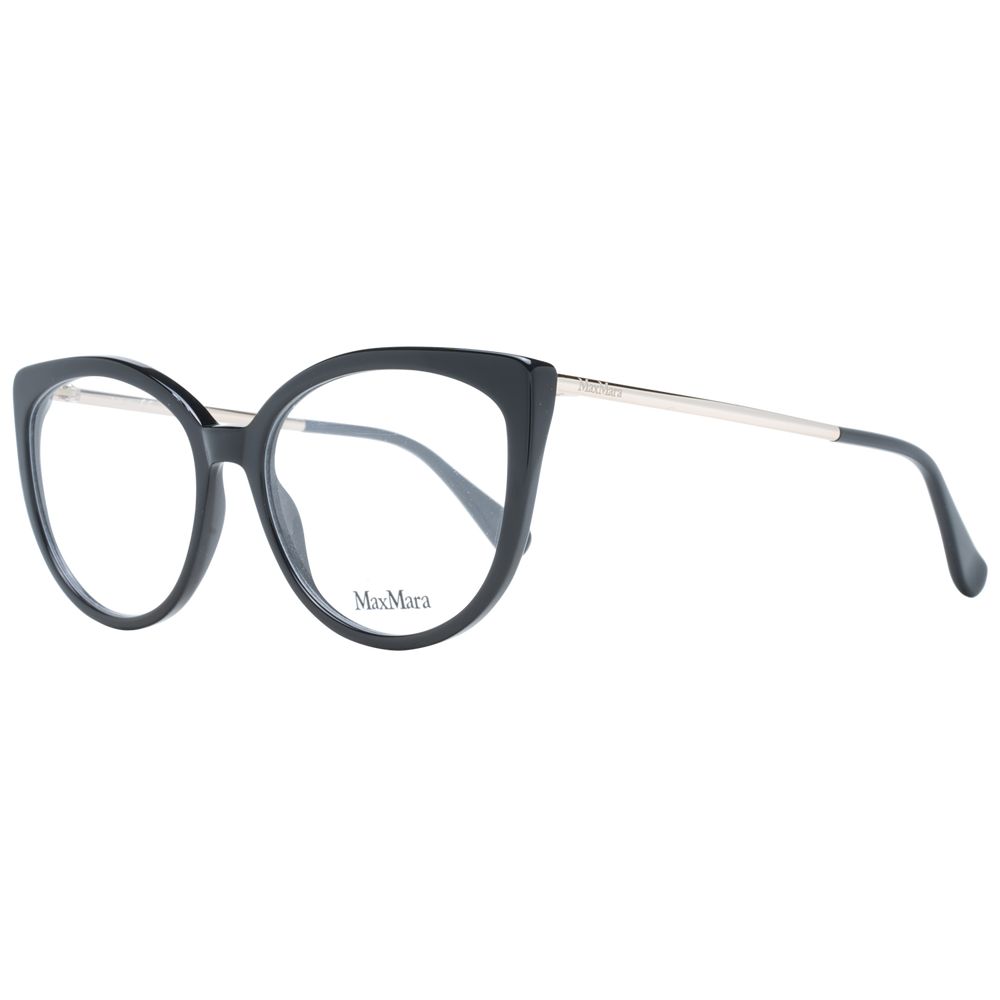 Max Mara Black Women Glasses Frame, cat-eye full-rim style, black plastic with demo lenses, includes branded case.
