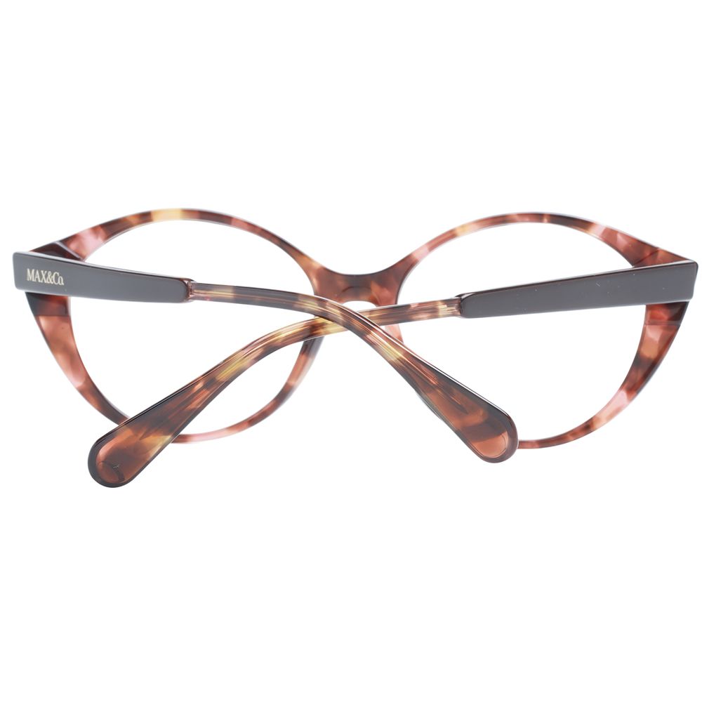 Max & Co Brown Women Glasses Frame in full-rim round style with plastic material and demo lenses, includes branded case.