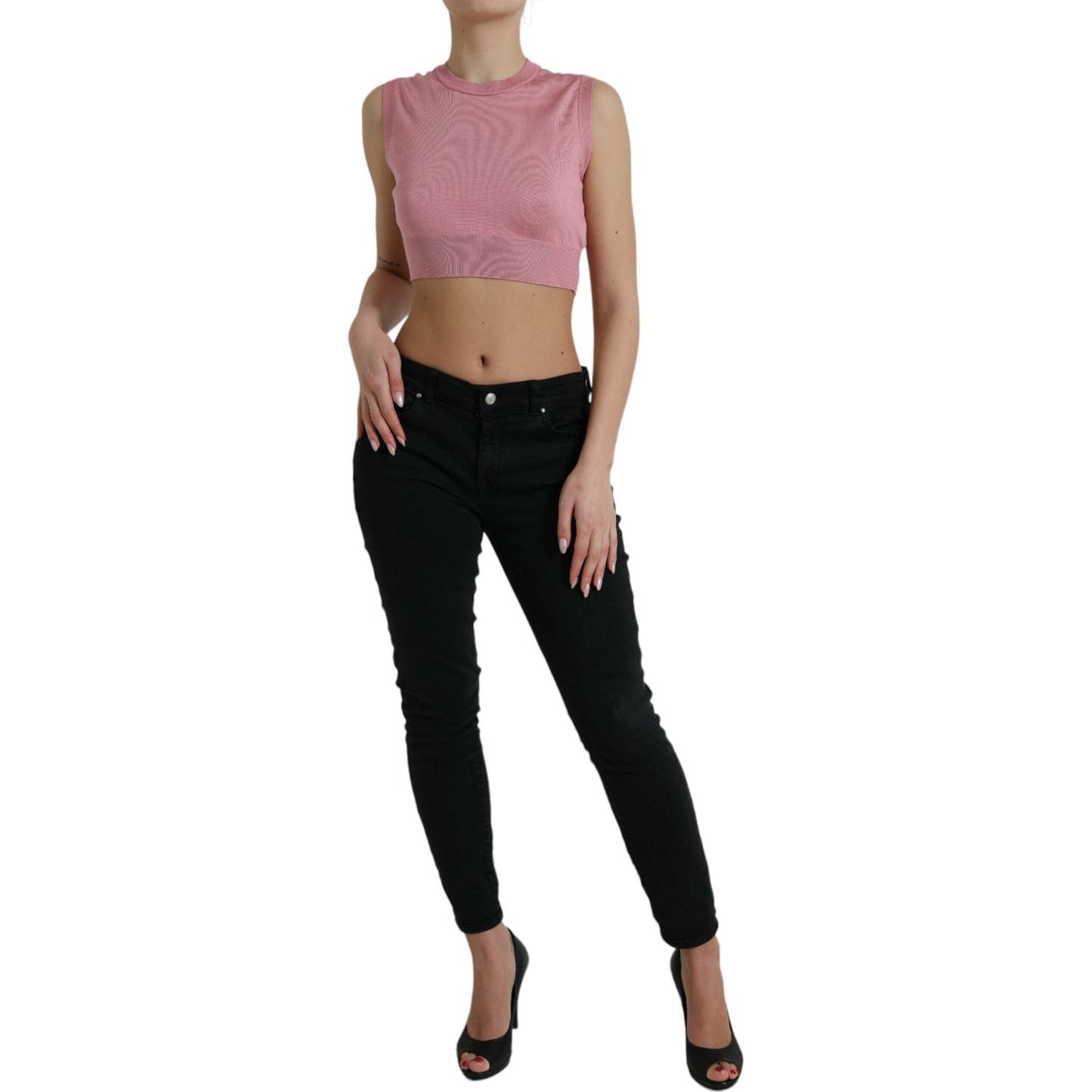 Dolce & Gabbana Pink Crew Neck Cropped Sleeveless Tank Top