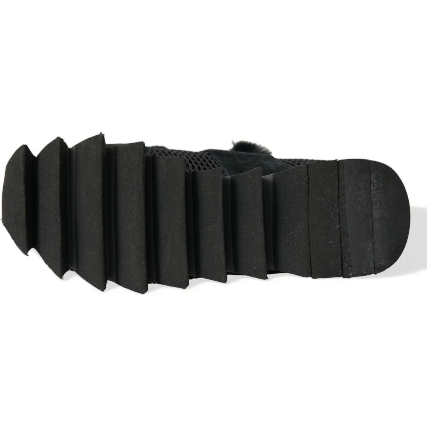 Dolce & Gabbana Black Fur Embellished Suede Sneakers Shoes