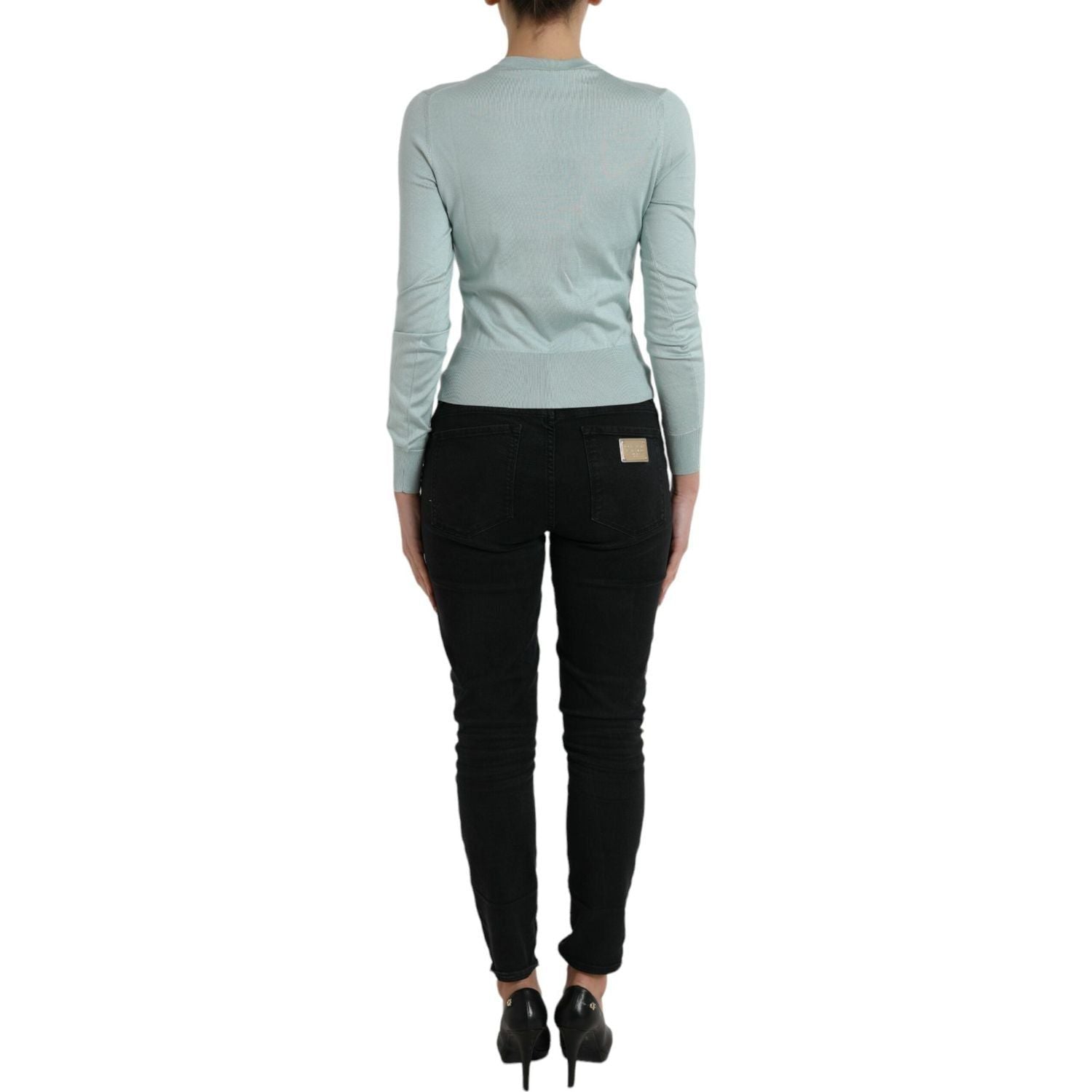 كارديجان حرير أزرق فاتح أنيق من دولتشي آند غابانا