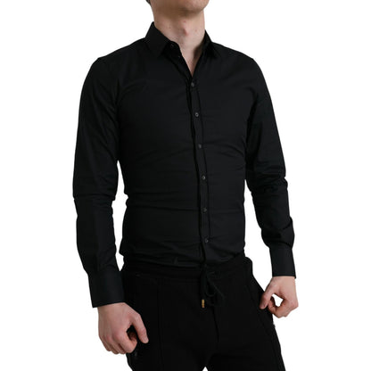Dolce & Gabbana Black Cotton Stretch Slim Formal Dress Shirt
