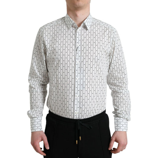 Dolce & Gabbana White Patterned Men GOLD Formal Dress Shirt TSH84689-39