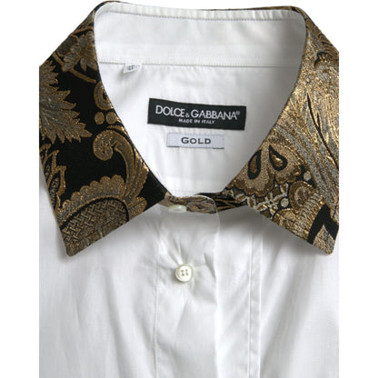 Dolce & Gabbana White Cotton Jacquard Formal GOLD Dress Shirt