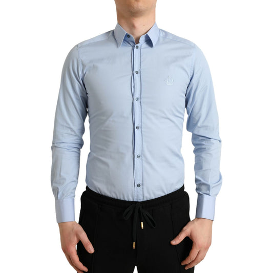 Dolce & Gabbana Sky Blue Cotton Men Formal GOLD Dress Shirt TSH84711-38