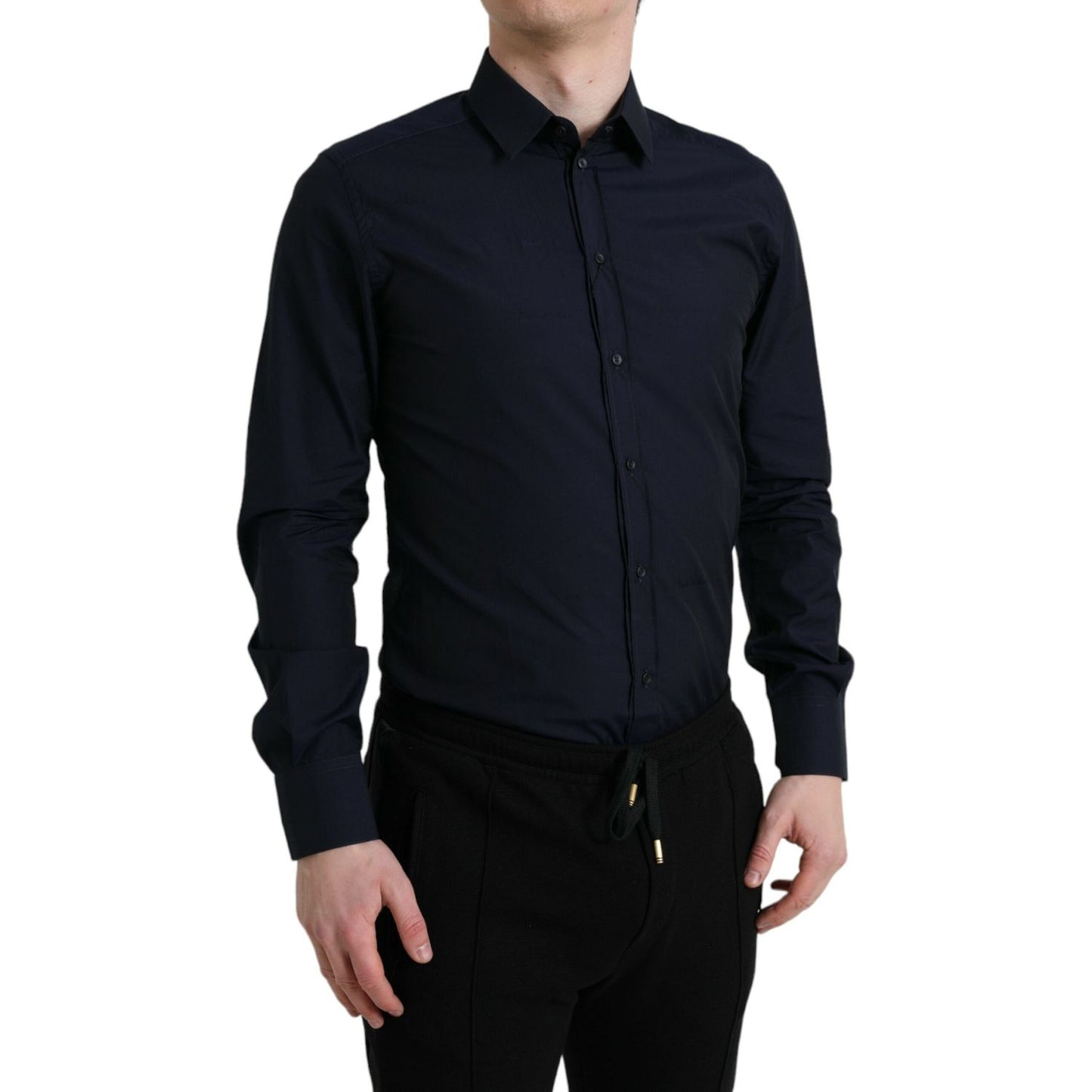 Dolce & Gabbana Navy Blue Slim Fit Formal GOLD Dress Shirt