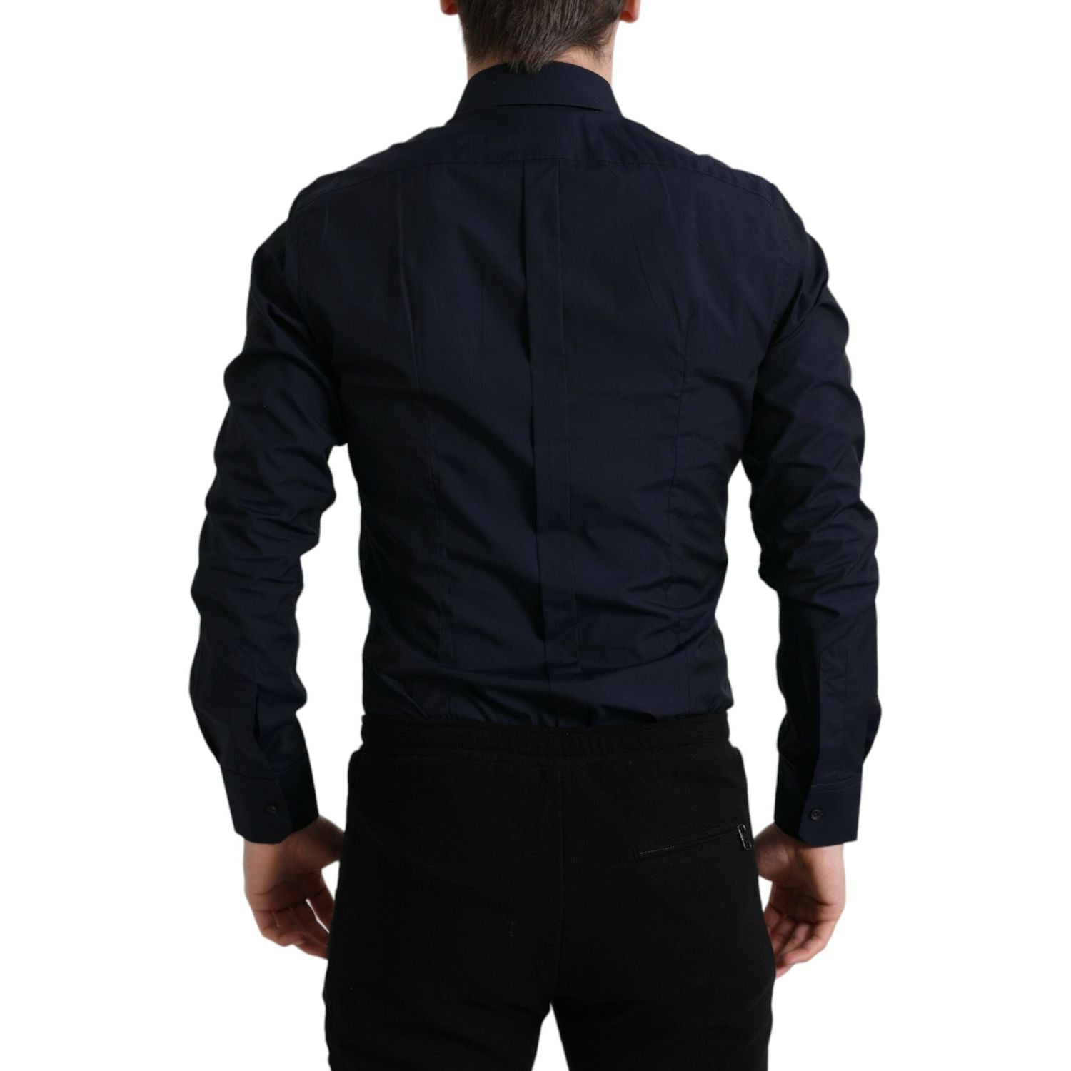 优雅海军蓝提花正装衬衫