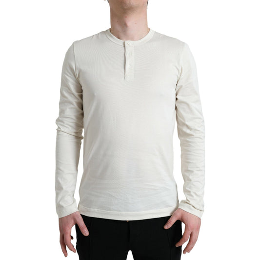 Dolce & Gabbana Off White Cotton Henley Pullover Sweater TSH84608-52