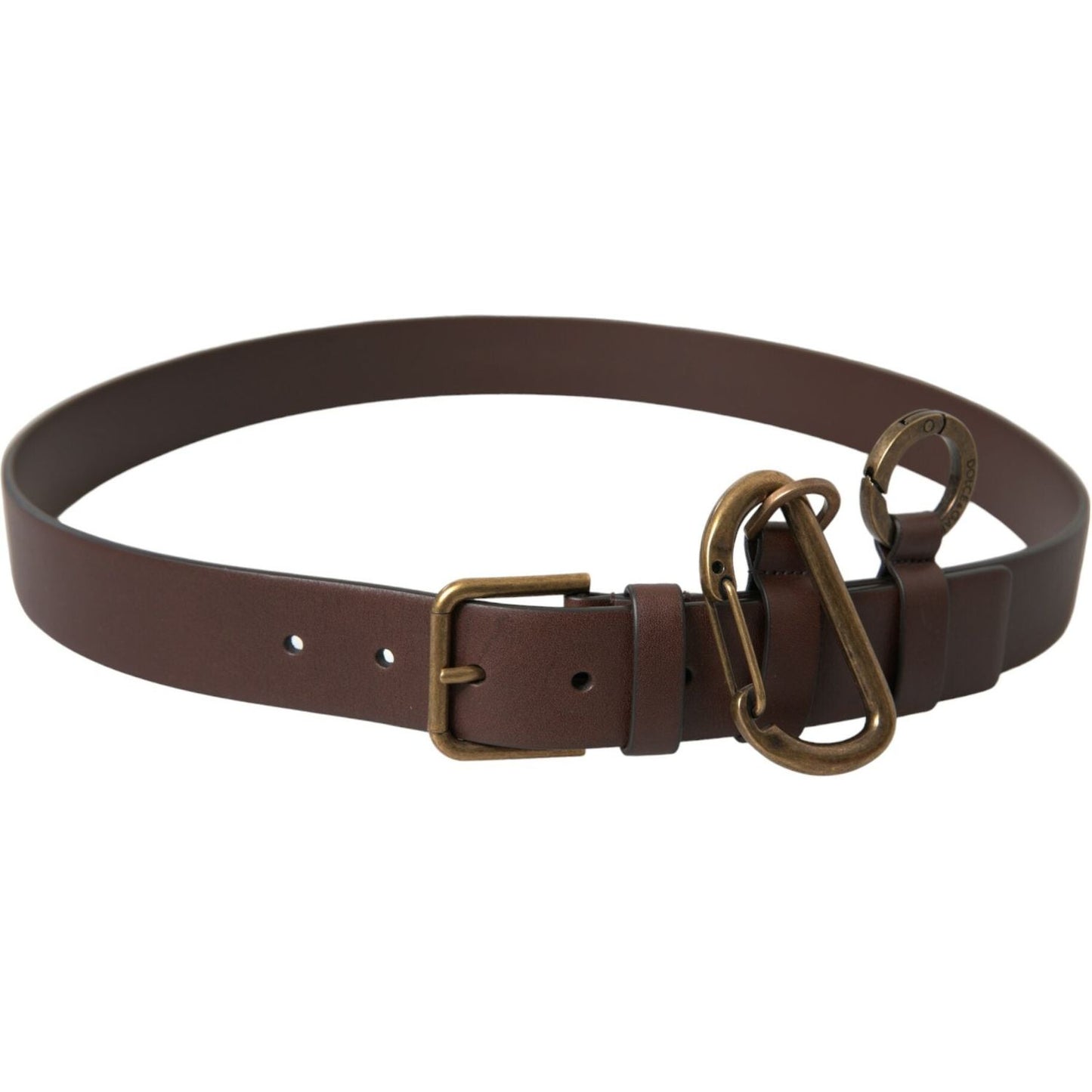 Dolce & Gabbana Brown Calf Leather Gold Metal Buckle Belt
