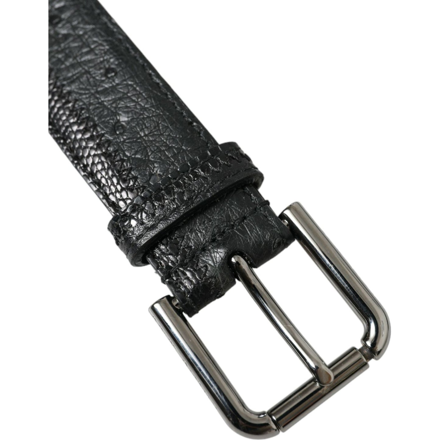 Dolce & Gabbana Black Exotic Leather Silver Metal Buckle Belt