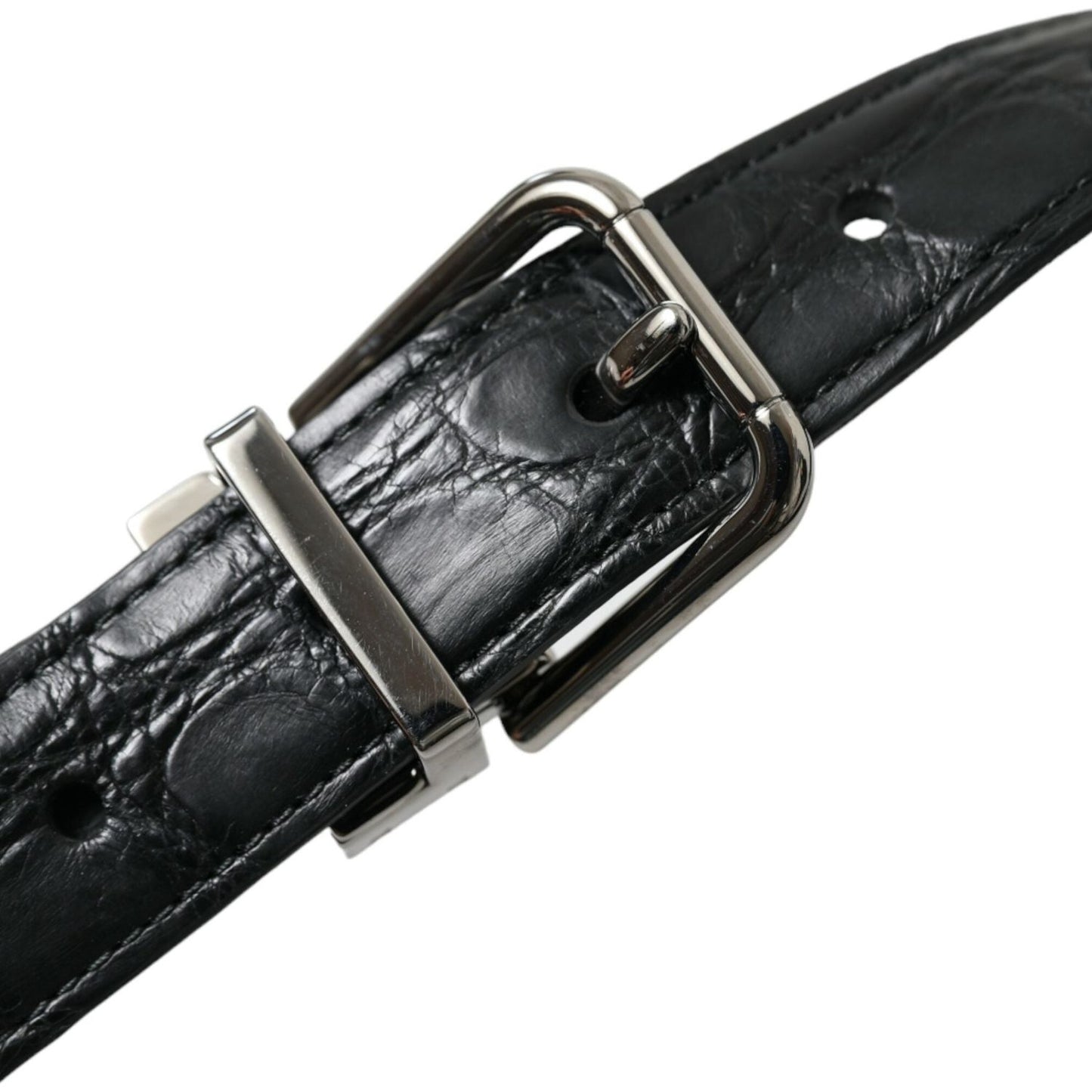 Dolce & Gabbana Black Leather Silver Metal Buckle Belt