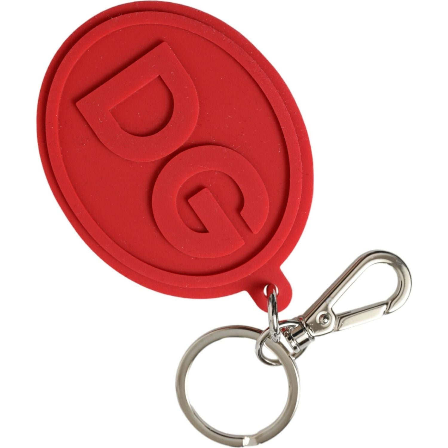 Dolce & Gabbana Red Rubber DG Logo Silver Brass Metal Keyring Keychain